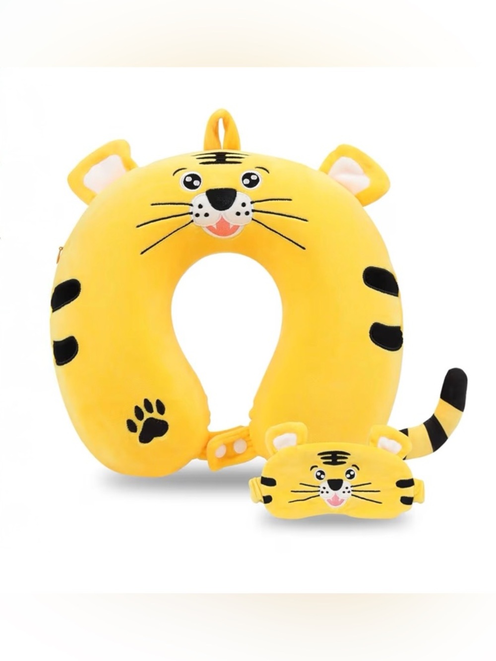 Kids Yellow Tiger Neck Pillow and Eye Mask Travel Set